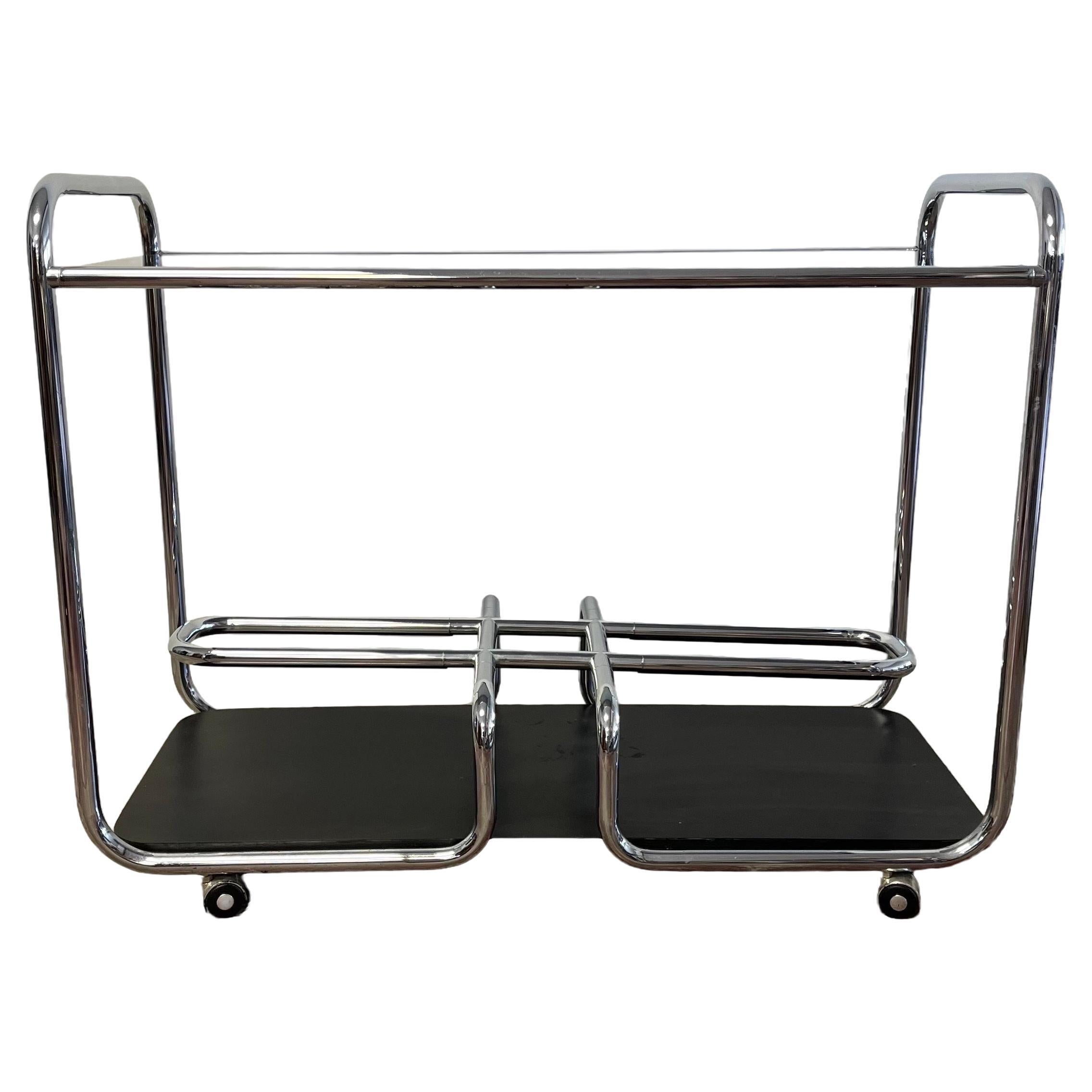 Bauhaus Art Deco Barwagen aus Chrom und Glas