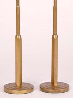 Bauhaus Art Deco Pair Modernist Hexagonal Pillar Brass Candlesticks