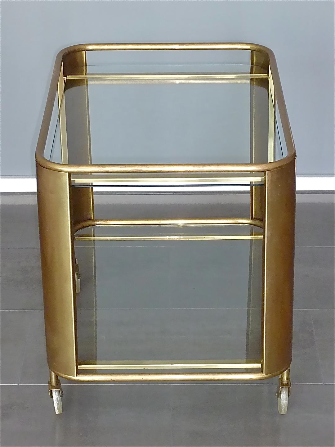 Bauhaus Art Deco Streamline Serving Trolley Bar Cart Brass Glass Lucite 1930 50s 4