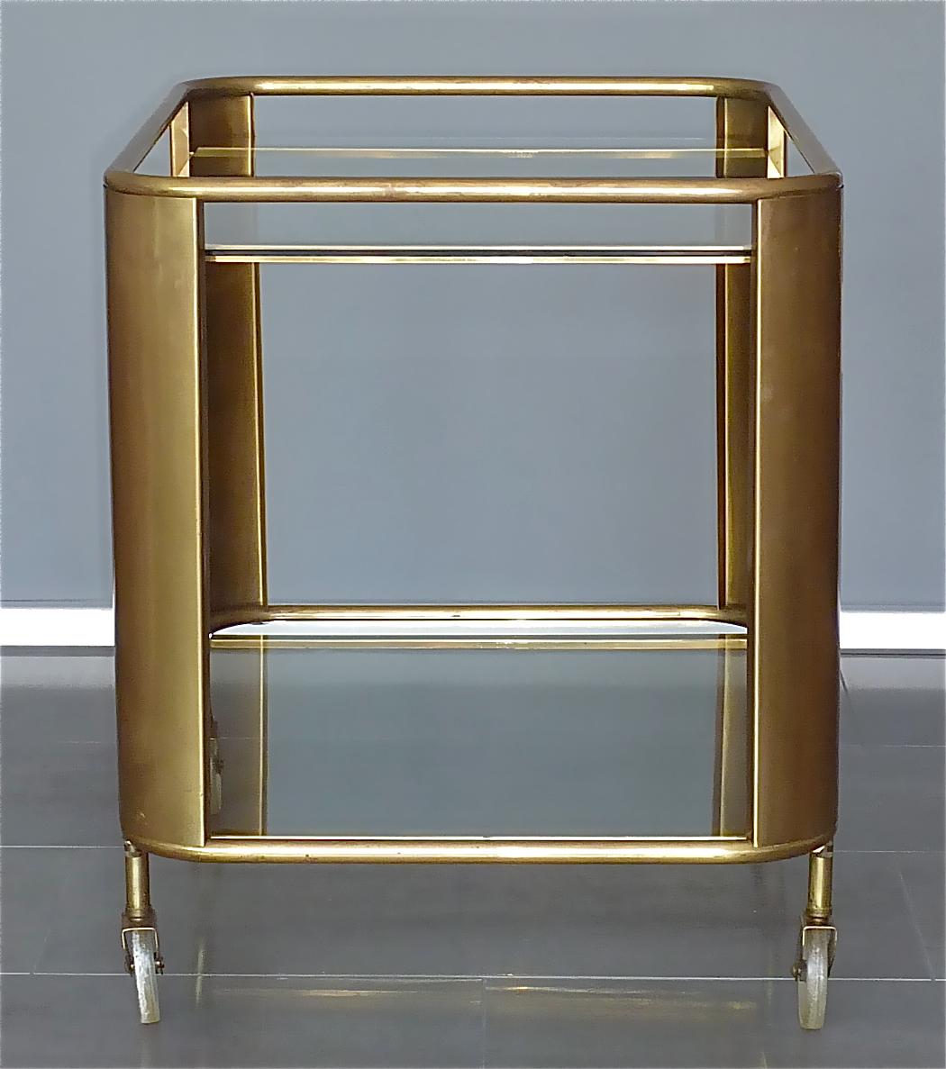 Bauhaus Art Deco Streamline Serving Trolley Bar Cart Brass Glass Lucite 1930 50s 7
