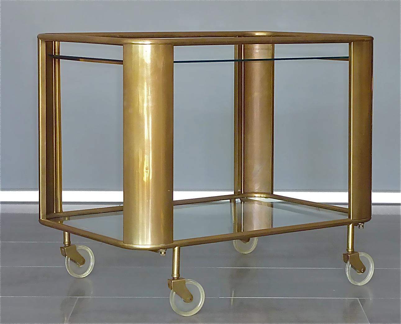 Bauhaus Art Deco Streamline Serving Trolley Bar Cart Brass Glass Lucite 1930 50s 8