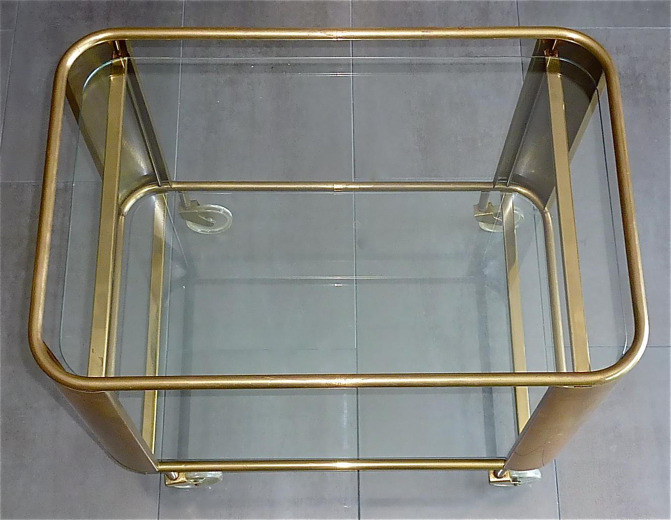 Bauhaus Art Deco Streamline Serving Trolley Bar Cart Brass Glass Lucite 1930 50s 10