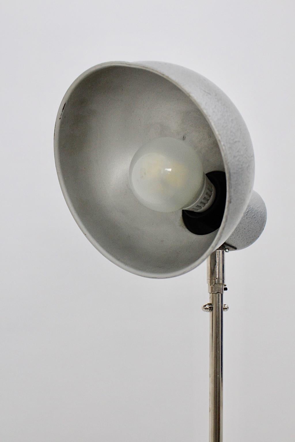 Bauhaus Art Deco Vintage Industrial Silver Nickel Metal Floor Lamp, 1930s For Sale 4