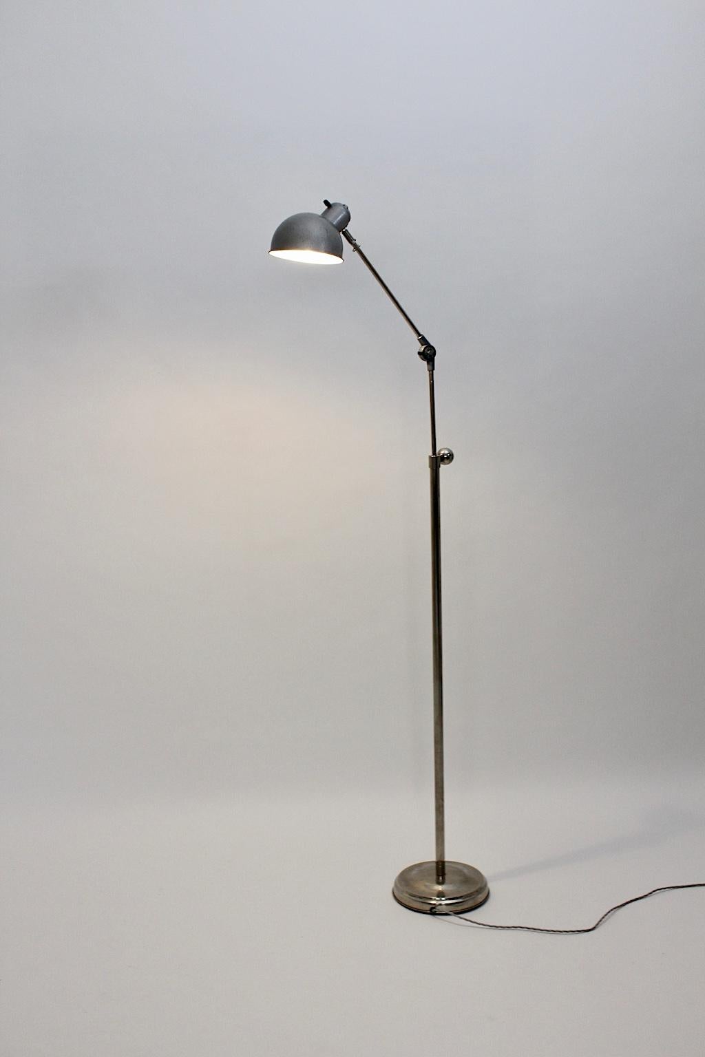 Bauhaus Art Deco Vintage Industrial Silver Nickel Metal Floor Lamp, 1930s For Sale 1