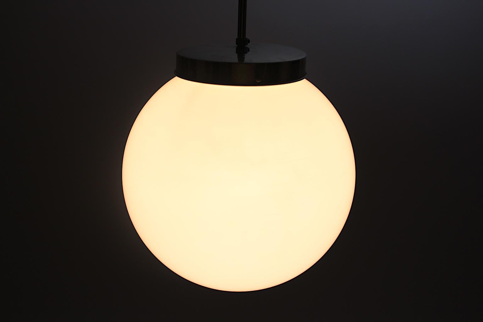 Bauhaus Art Deco Vintage Pendant Chandelier Opal Glass Metal, 1930s, Germany For Sale 7