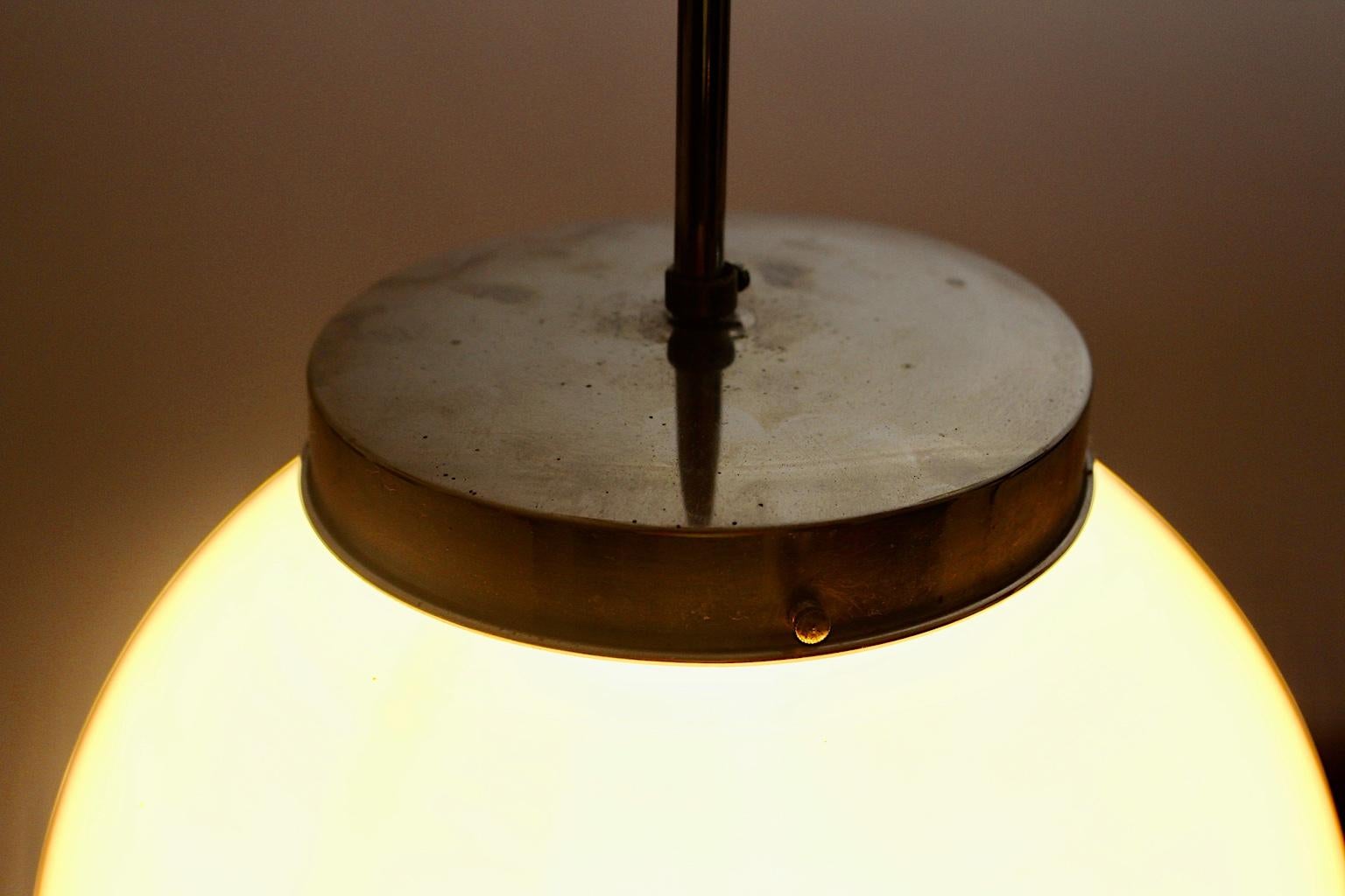 Mid-20th Century Bauhaus Art Deco Vintage Pendant Chandelier Opal Glass Metal, 1930s, Germany For Sale