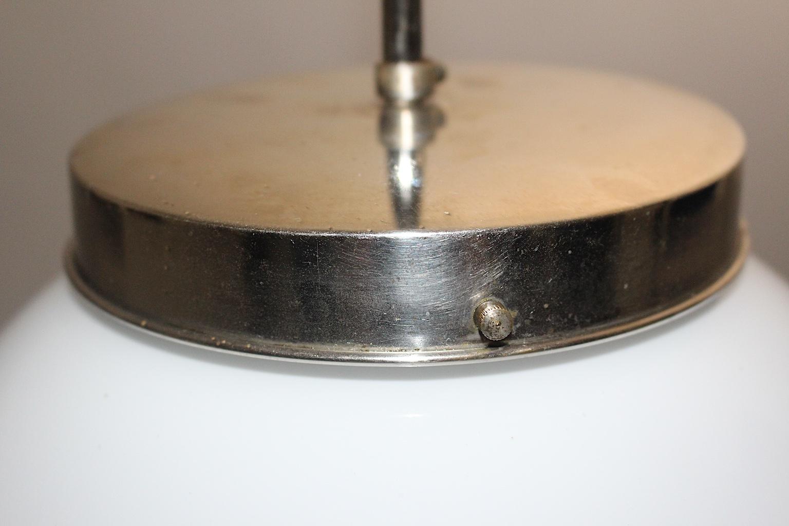 Bauhaus Art Deco Vintage Pendant Chandelier Opal Glass Metal, 1930s, Germany For Sale 3