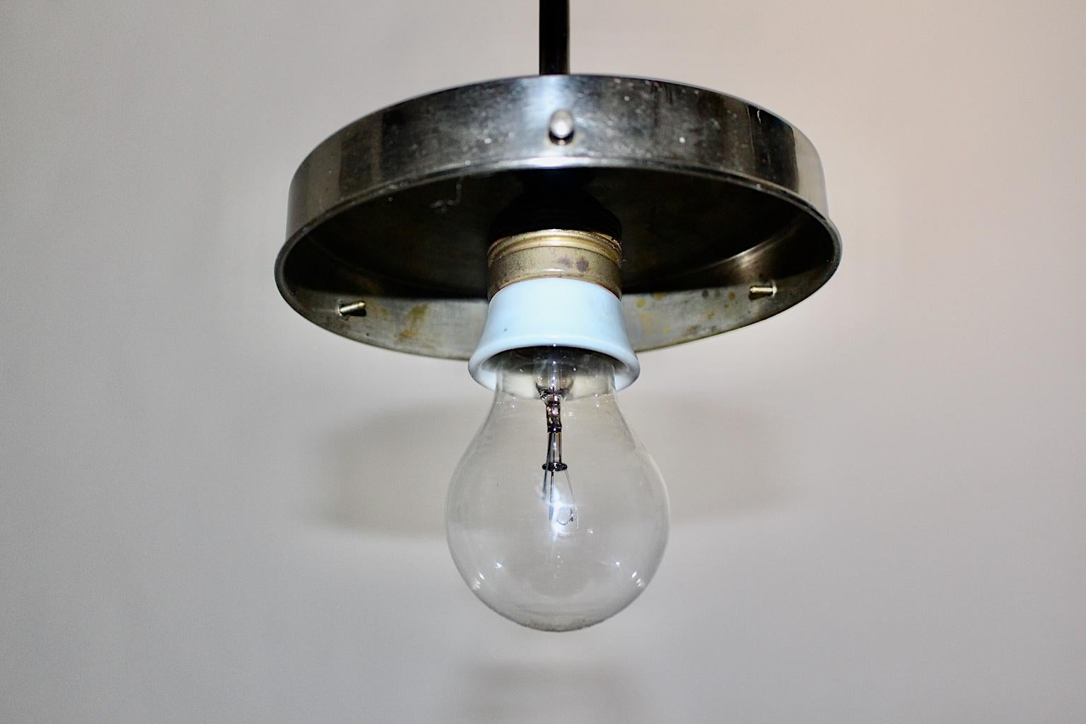 Bauhaus Art Deco Vintage Pendant Chandelier Opal Glass Metal, 1930s, Germany For Sale 5