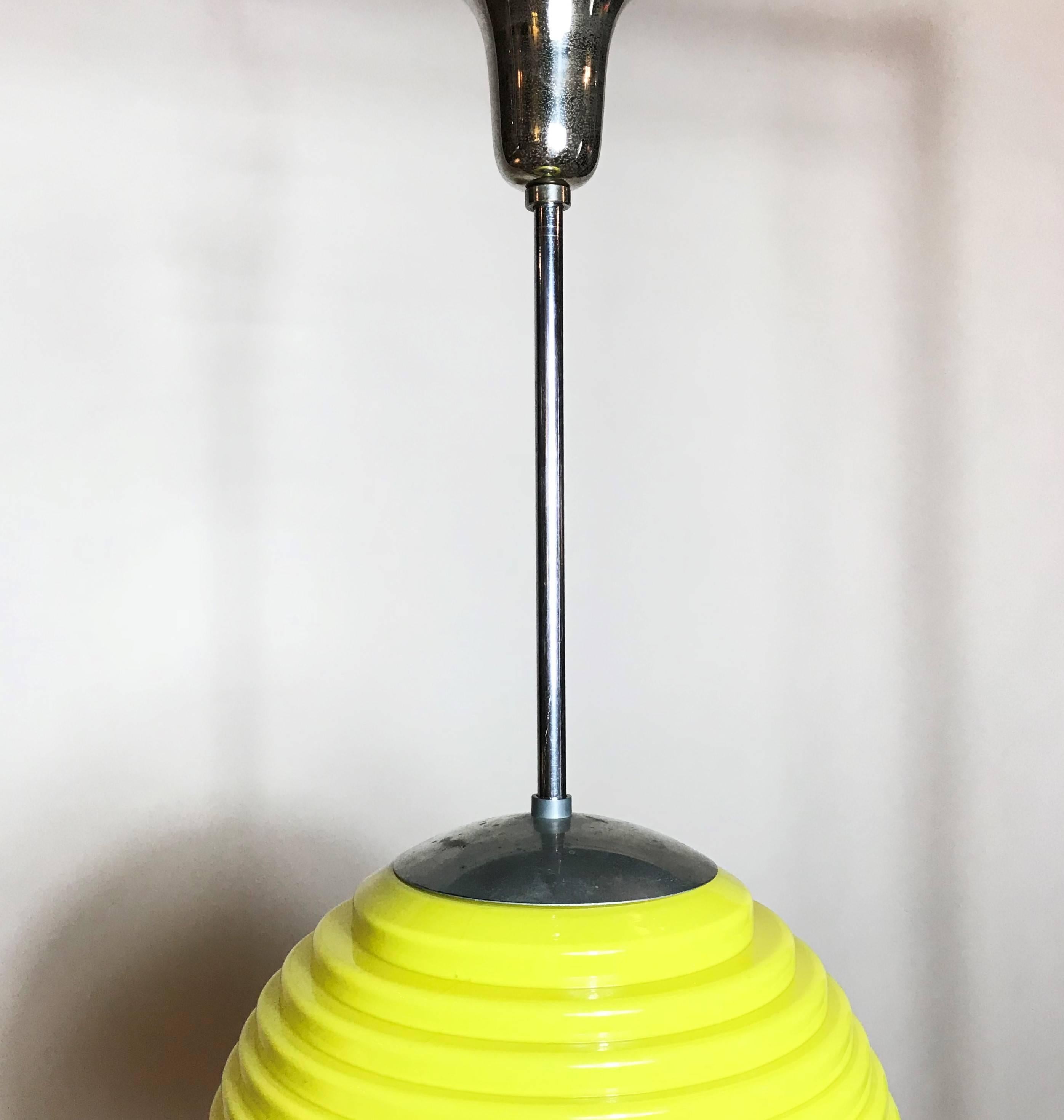 Other Bauhaus, Art Deco Yellow Glass Beehive Globe Pendant, 1930s, Germany