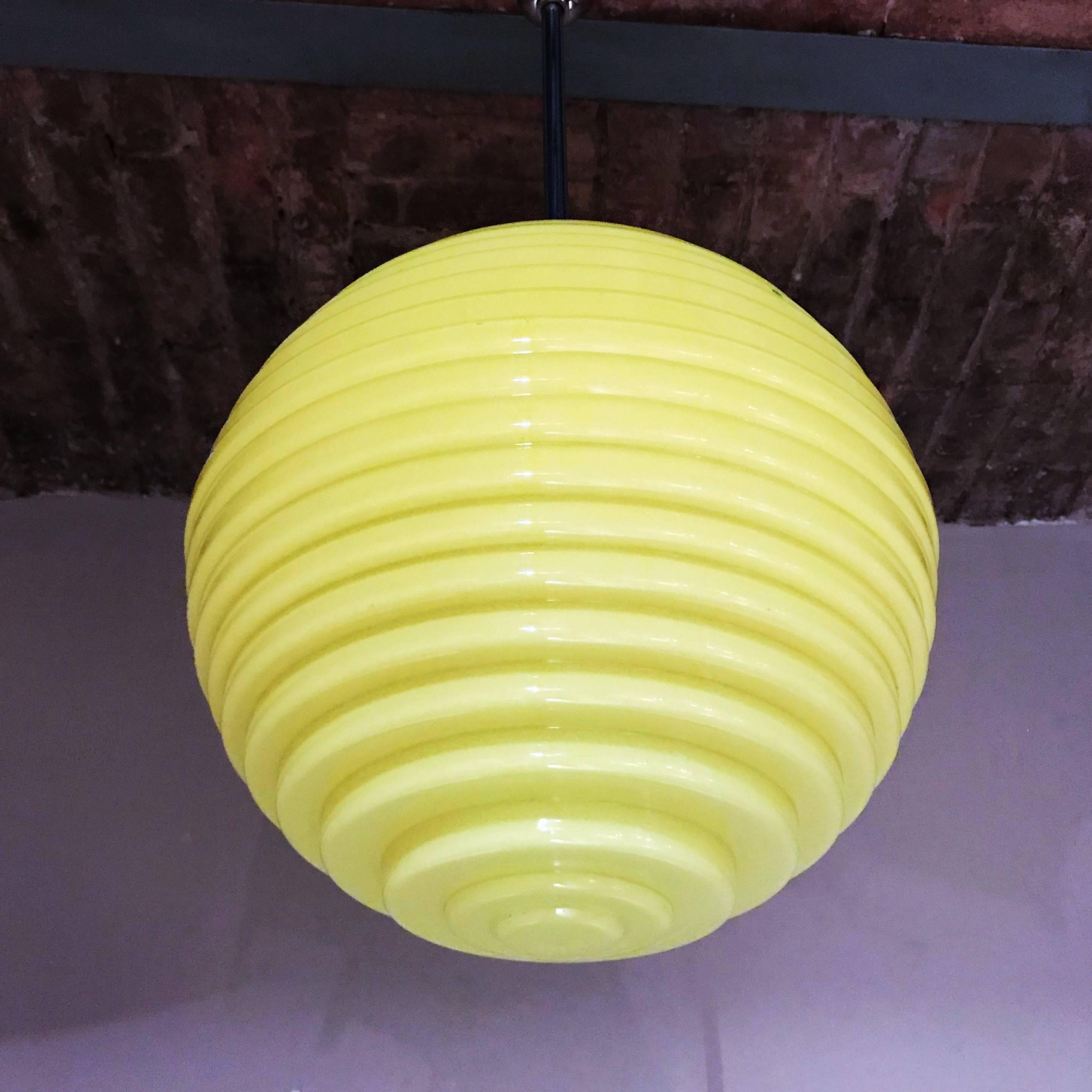 Bauhaus, Art Deco Yellow Glass Beehive Globe Pendant, 1930s, Germany 2