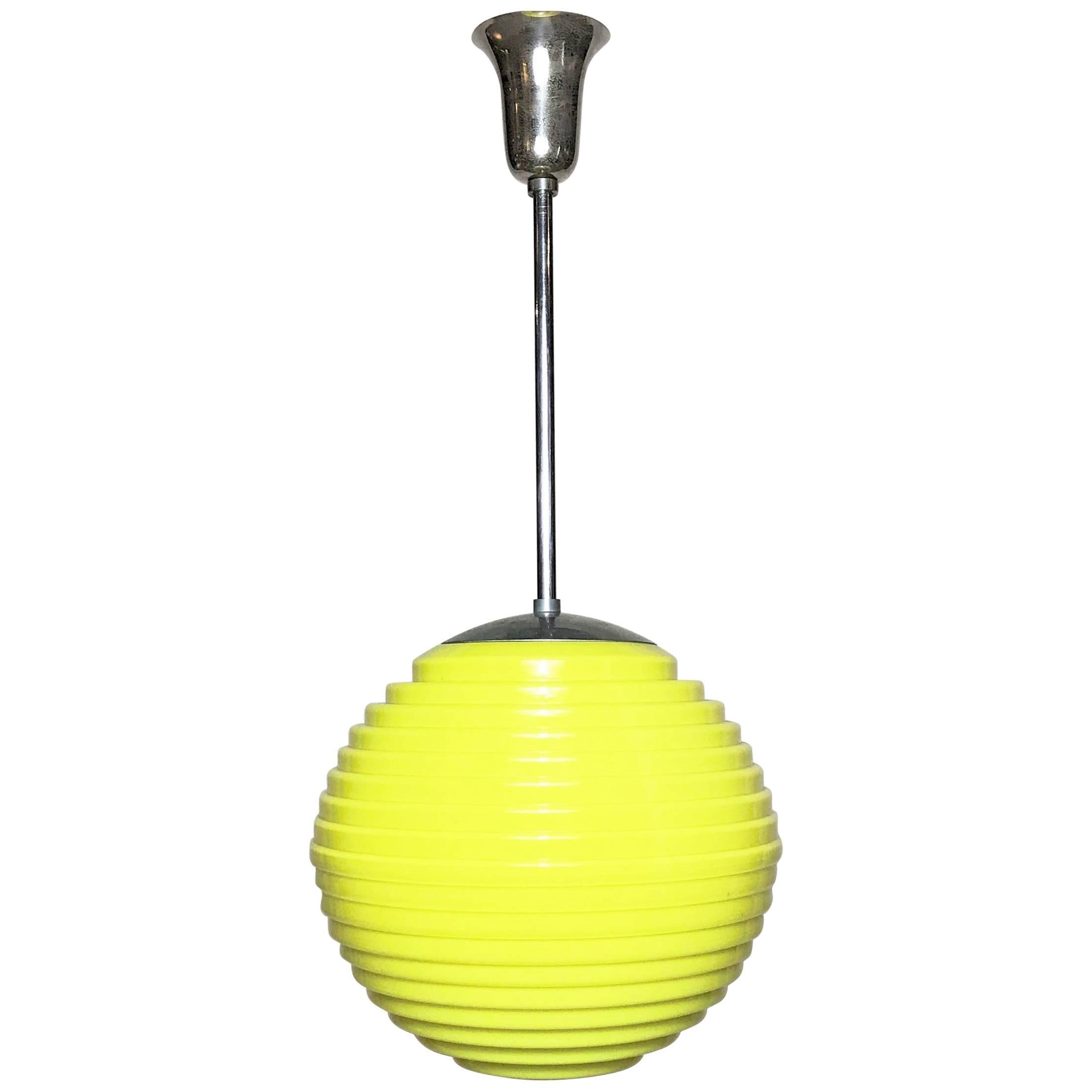 Bauhaus, Art Deco Yellow Glass Beehive Globe Pendant, 1930s, Germany