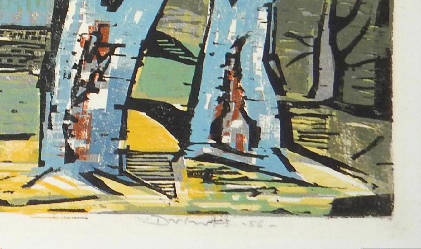 Werner Drewes Bauhaus Artist Color Woodblock, 1956, Mysterious Forest In Excellent Condition For Sale In Phoenix, AZ