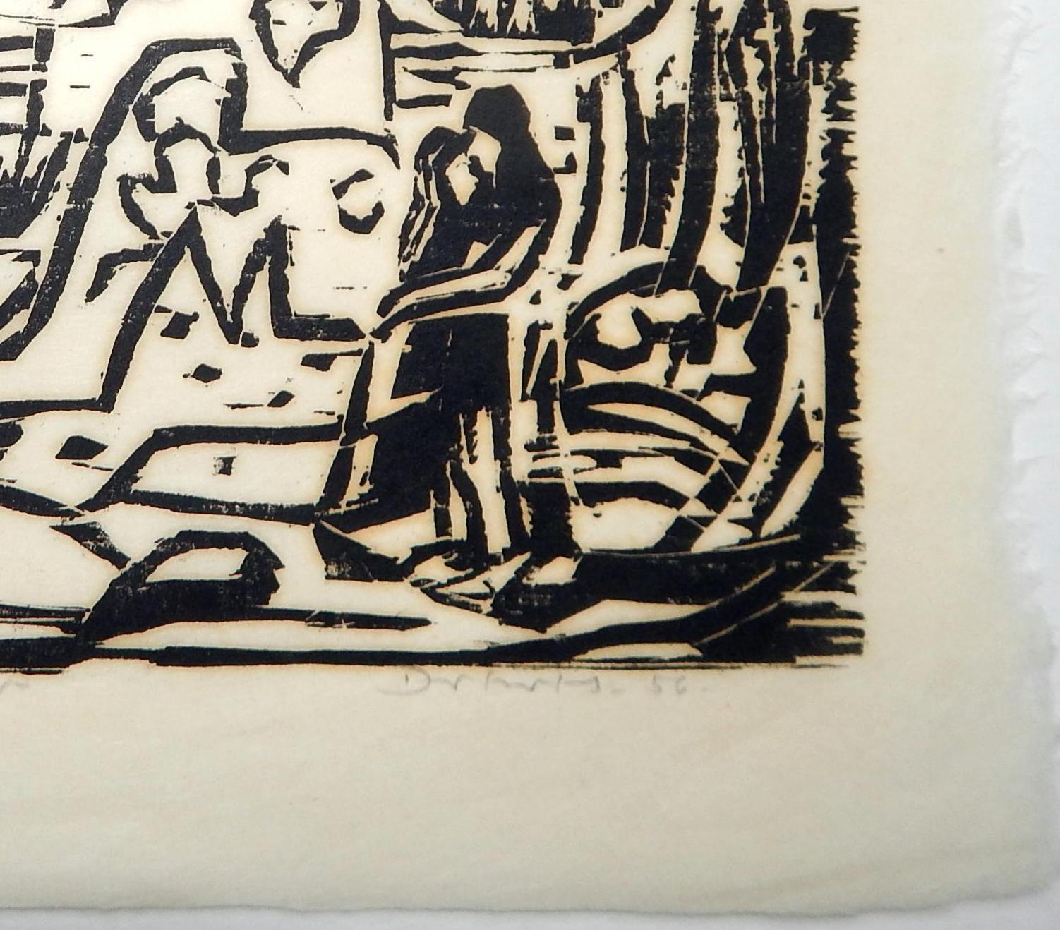 Werner Drewes Bauhaus Artist Woodblock, 1956, the Lovers In Excellent Condition In Phoenix, AZ