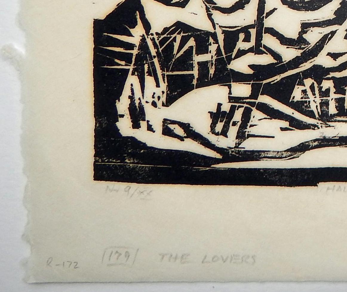 20th Century Werner Drewes Bauhaus Artist Woodblock, 1956, the Lovers