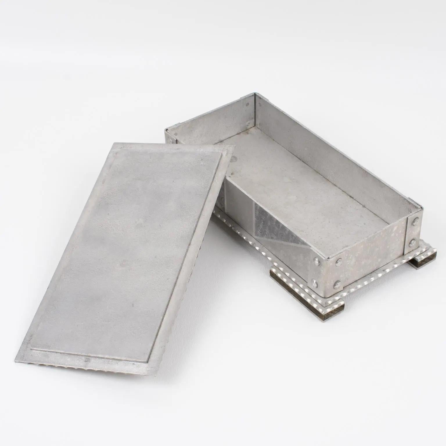 20th Century Bauhaus Arts and Crafts Industrial Textured Aluminum Box, 1920s For Sale