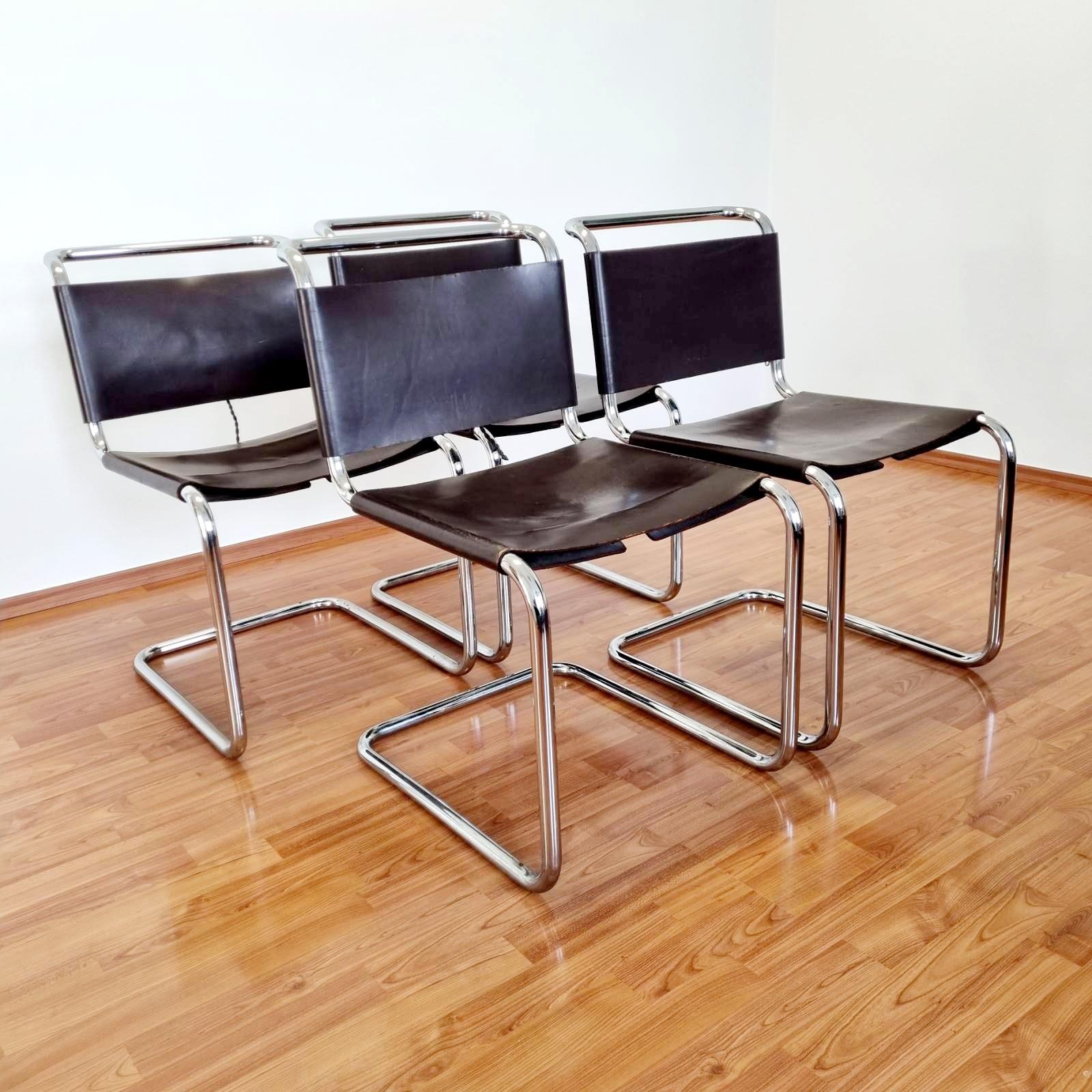 Italian Bauhaus B33 Dining Chairs by Marcel Breuer for Gavina, Italy 60s, Set of 4 For Sale