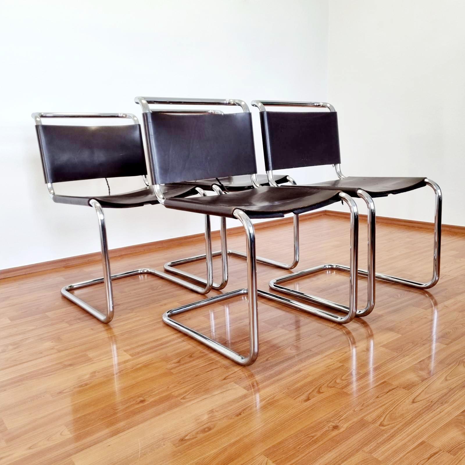 Italian Bauhaus B33 Dining Chairs by Marcel Breuer for Gavina, Italy 60s, Set of 4 For Sale