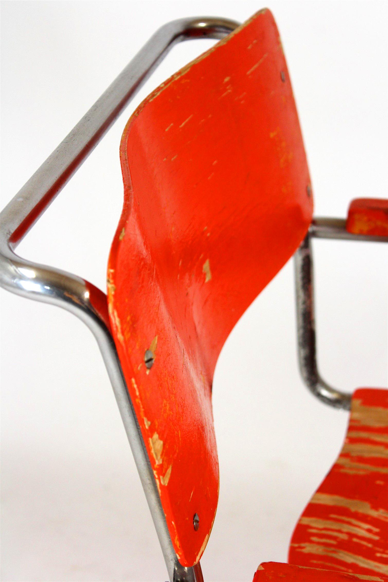 Bauhaus B34 Cantilever Chair in Plywood & Chrome by Marcel Breuer, 1930s For Sale 8