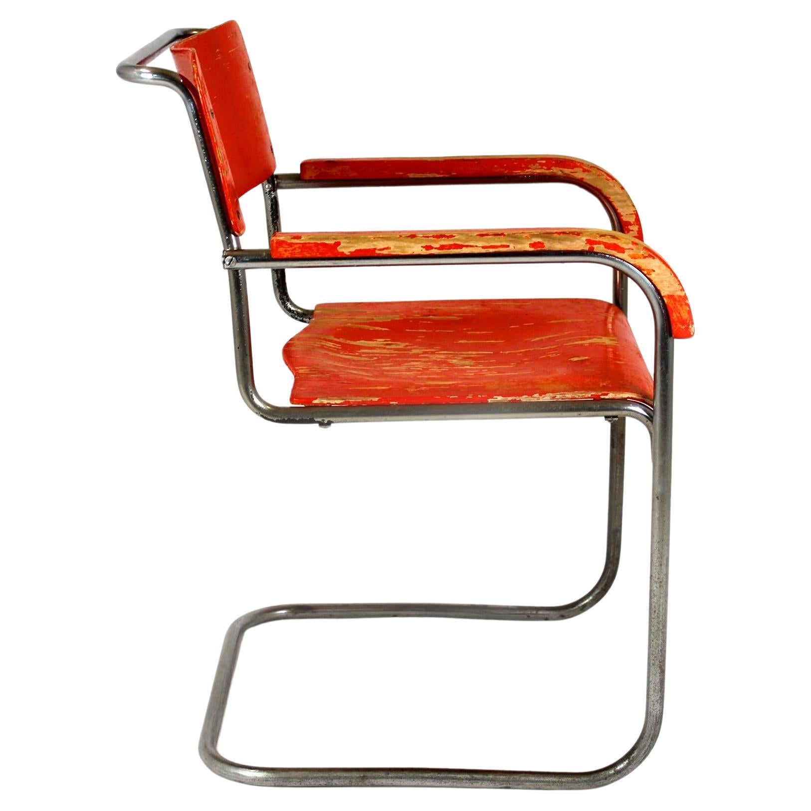Bauhaus B34 Cantilever Chair in Plywood & Chrome by Marcel Breuer, 1930s For Sale