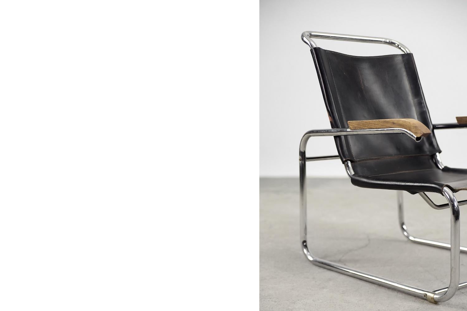 Vintage Germany Icon Bauhaus B35 Black Leather Chair by Marcel Breuer for Thonet For Sale 9