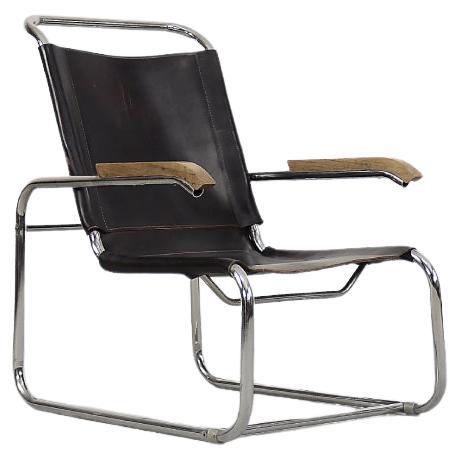 Vintage Germany Icon Bauhaus B35 Black Leather Chair by Marcel Breuer for Thonet For Sale