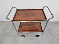 Bauhaus Bar Cart done in walnut root veneer and steel construction