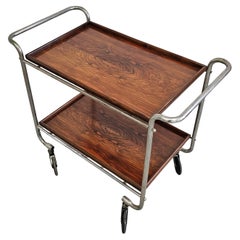 Bauhaus Bar Cart done in walnut root veneer and steel construction