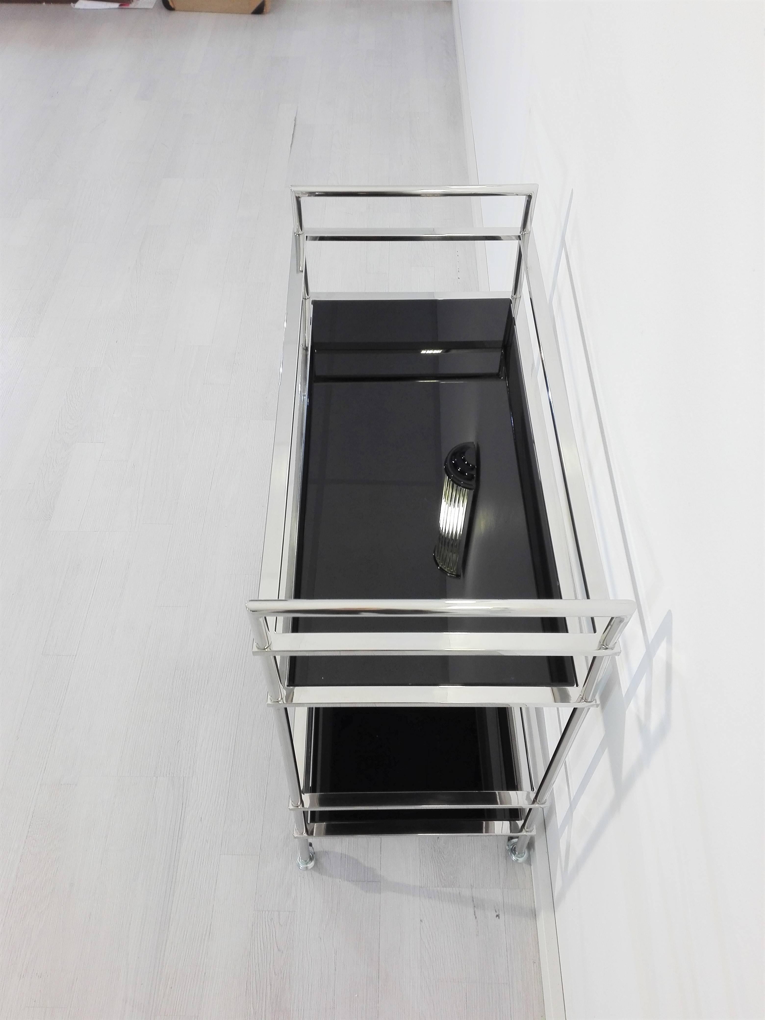 Bauhaus Bar Cart with Lacobel Glass (Geschliffenes Glas)