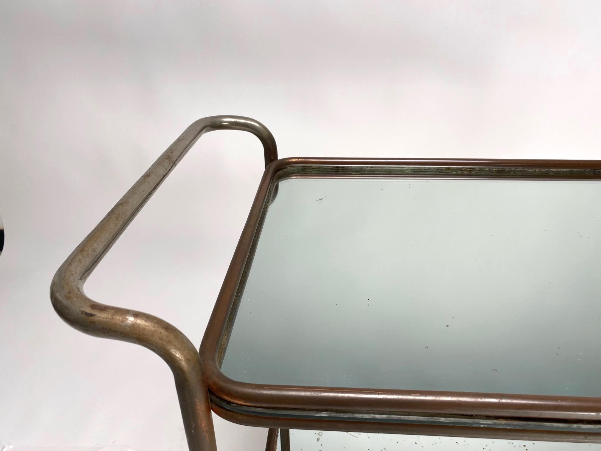 Carro de bar Bauhaus de Luigi Brusotti, metal y espejo, Italia 1941 Italiano en venta