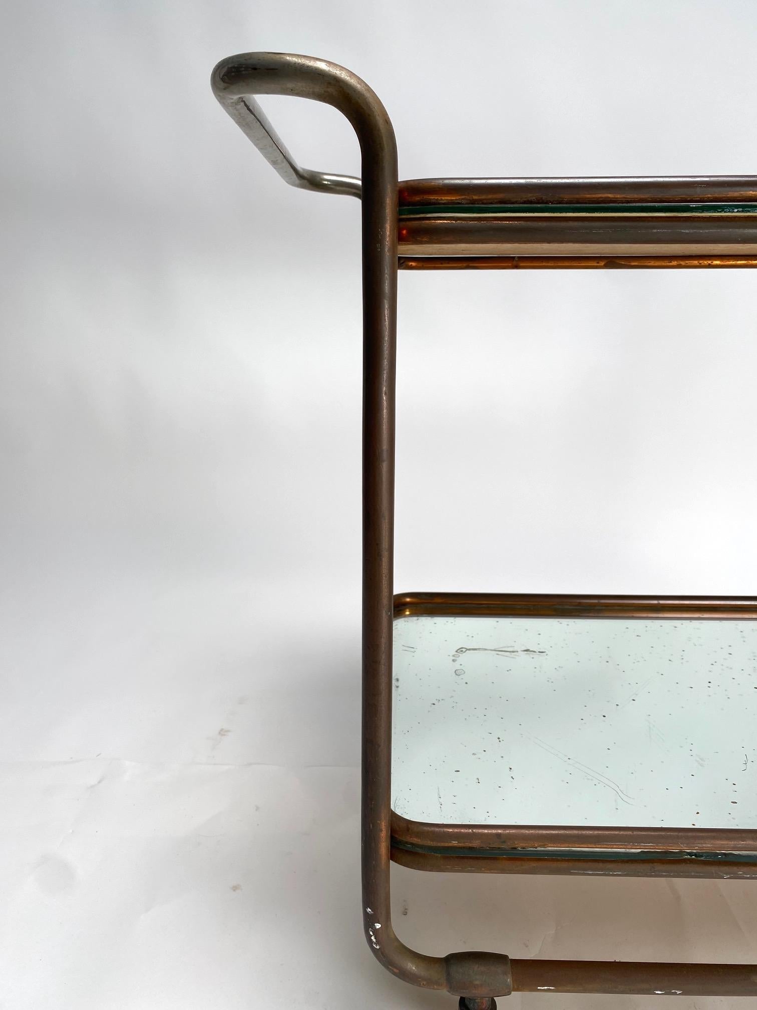 Carro de bar Bauhaus de Luigi Brusotti, metal y espejo, Italia 1941 en Bueno estado para la venta en Argelato, BO