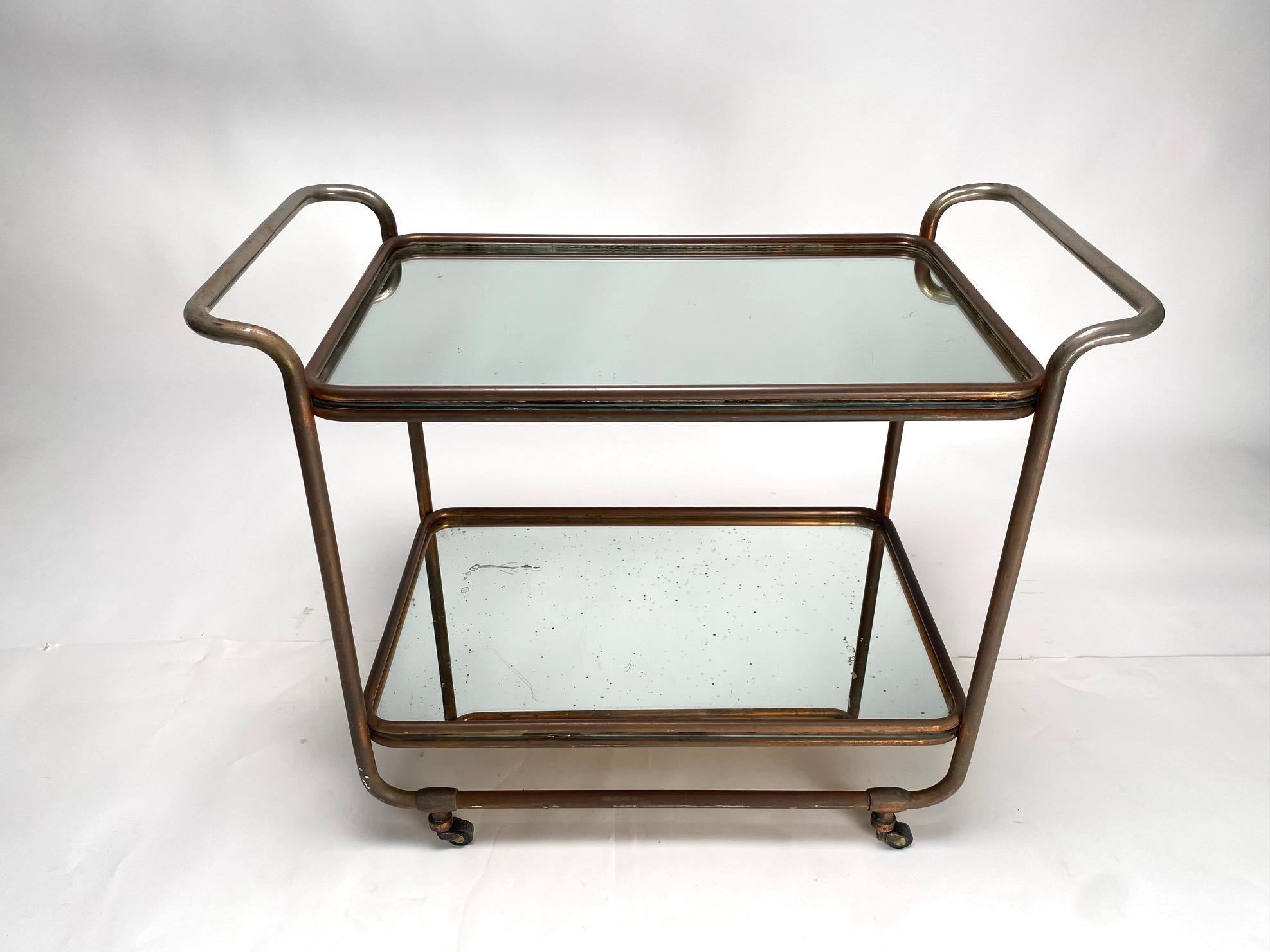 Carro de bar Bauhaus de Luigi Brusotti, metal y espejo, Italia 1941 en venta 1
