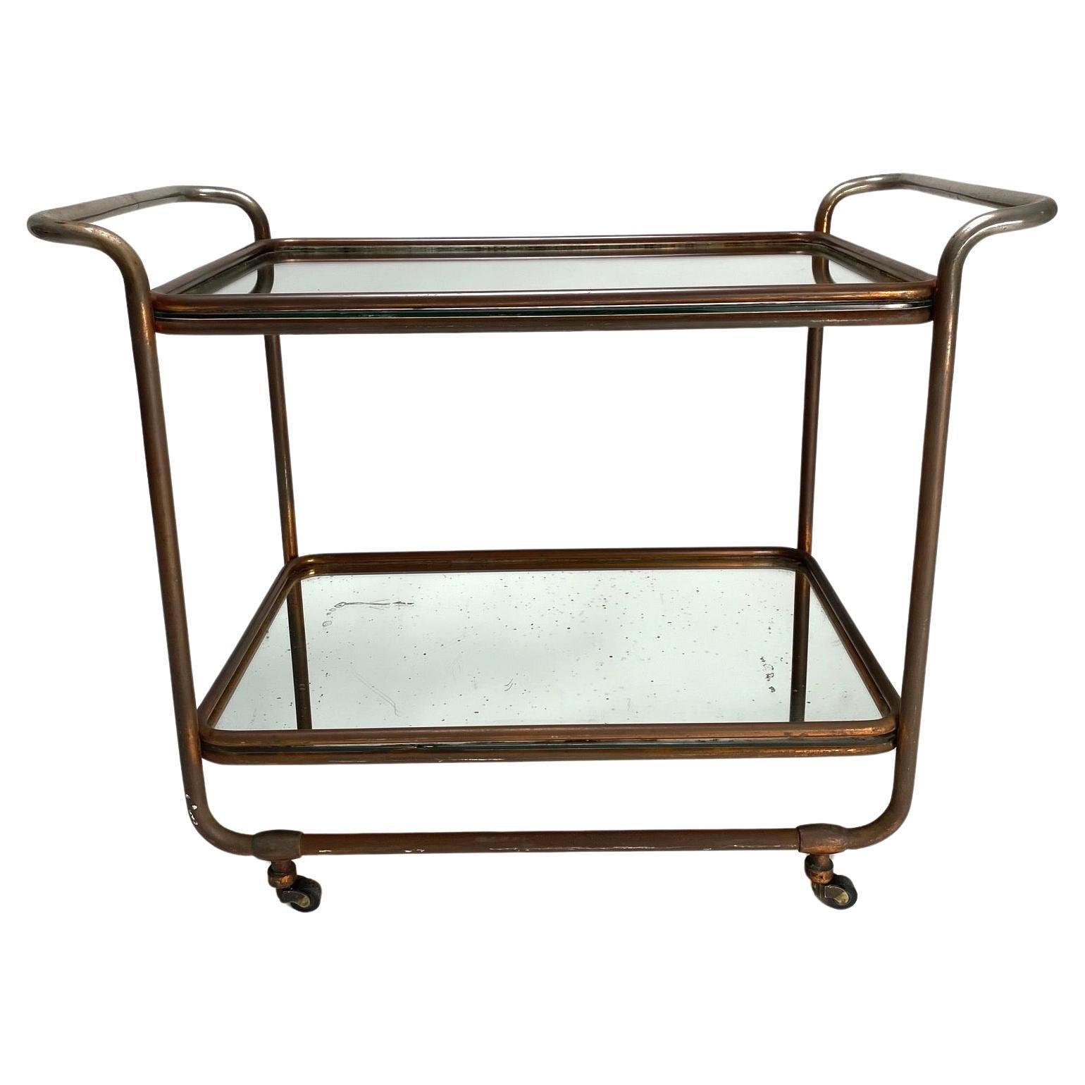Carro de bar Bauhaus de Luigi Brusotti, metal y espejo, Italia 1941 en venta