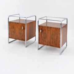 Bauhaus Bedside Cabinets by Thonet, Chrome-Plated Steel, Walnut Veneer, c. 1930