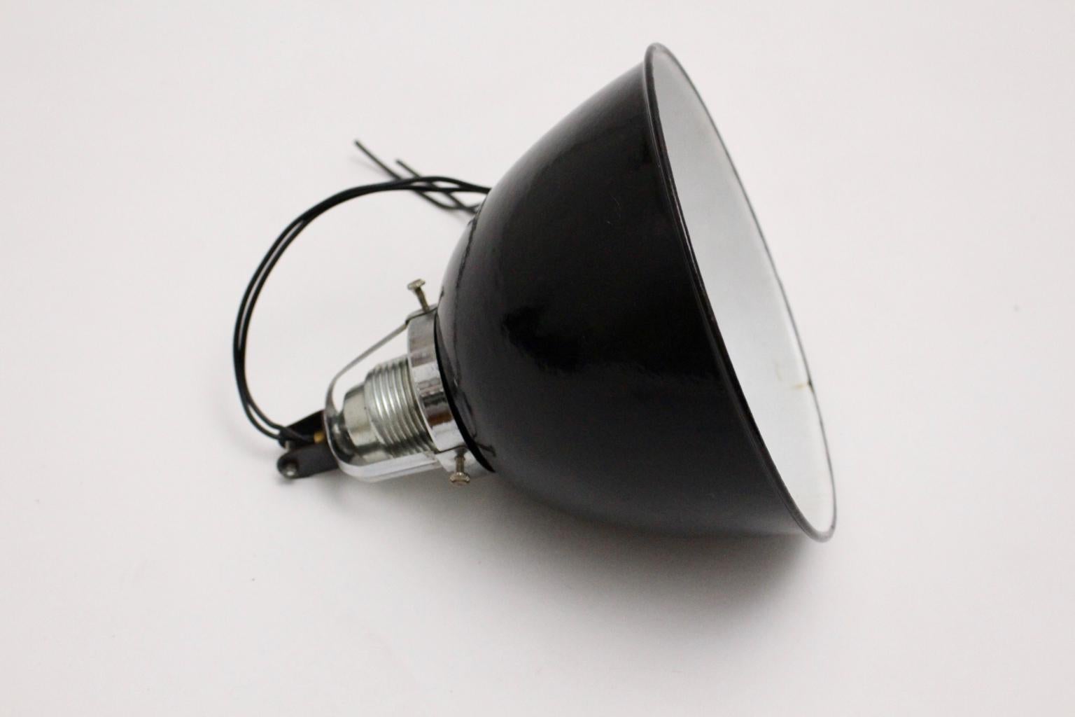 Metal Bauhaus Vintage Black and White Email Hanging Lamp, 1920s, Germany For Sale