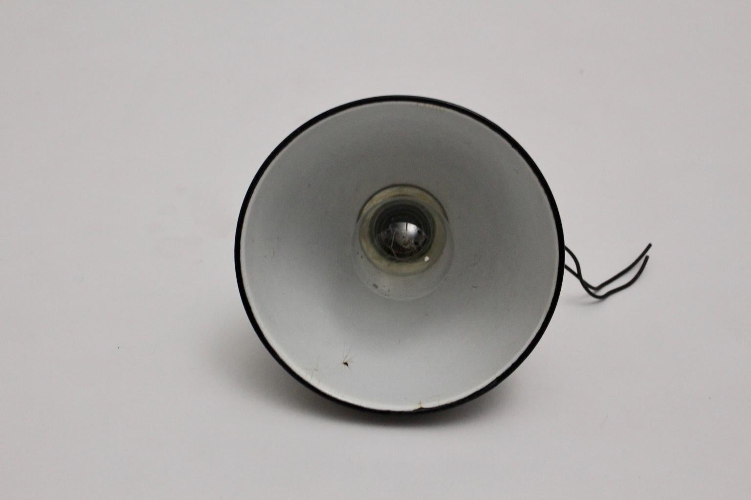 Bauhaus Vintage Black and White Email Hanging Lamp, 1920s, Germany For Sale 1