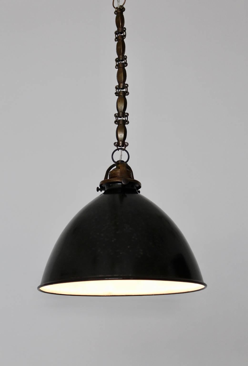 Bauhaus Black and White Email Metal Brass Vintage Hanging Lamps 1920s Set of Six For Sale 3