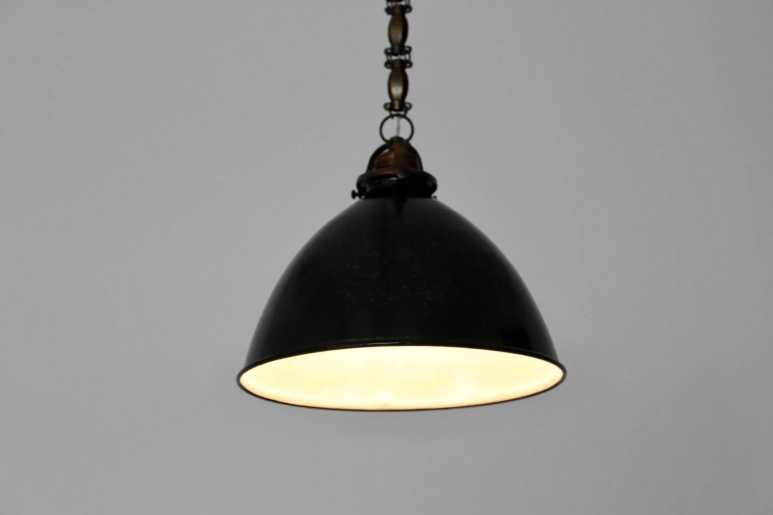 Bauhaus Black and White Email Metal Brass Vintage Hanging Lamps 1920s Set of Six For Sale 4