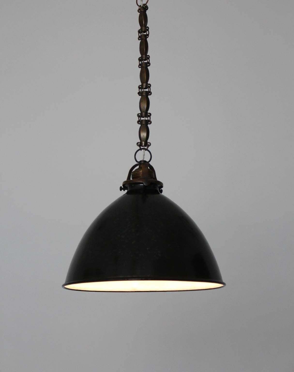 Bauhaus Black and White Email Metal Brass Vintage Hanging Lamps 1920s Set of Six For Sale 5