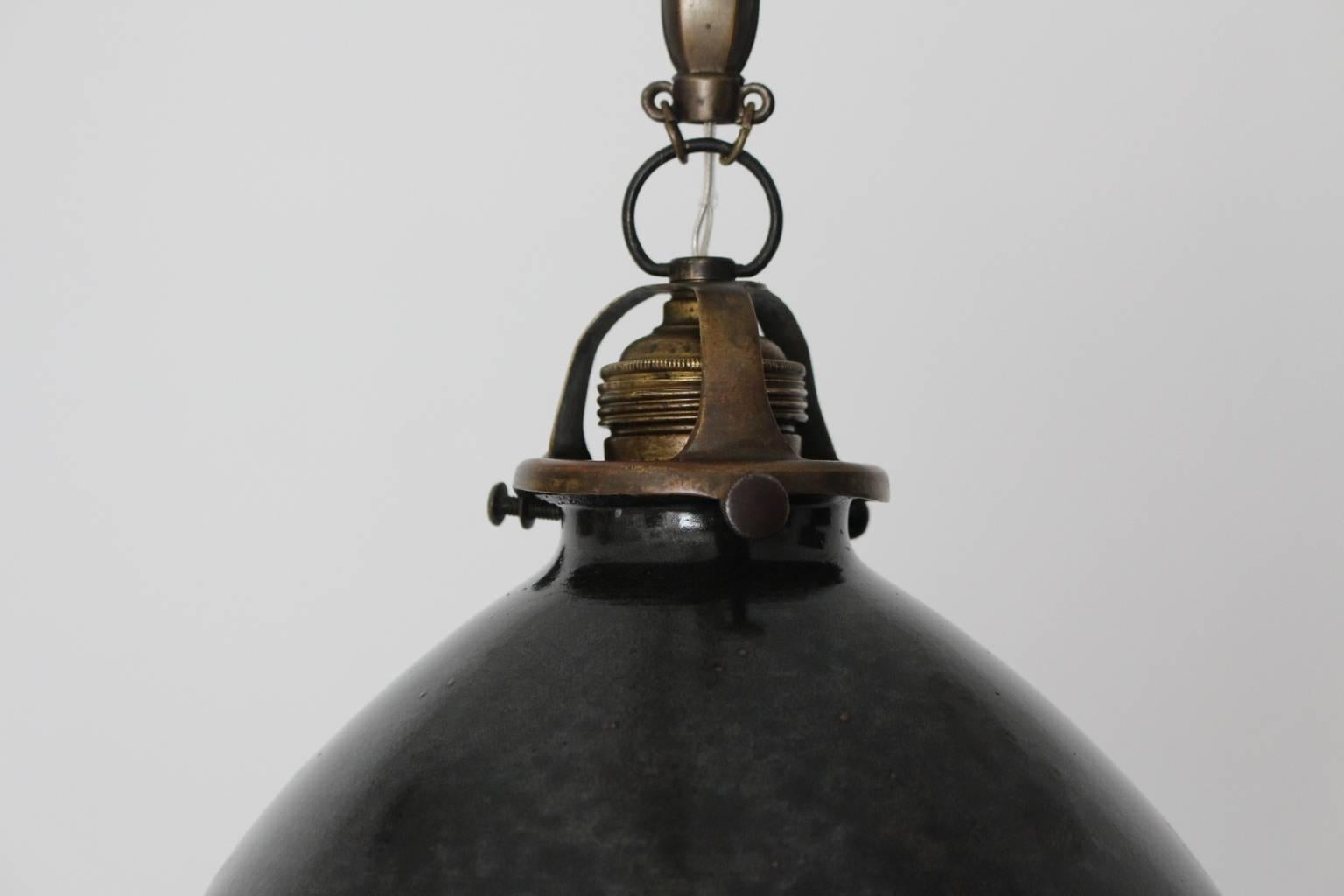 Bauhaus Black and White Email Metal Brass Vintage Hanging Lamps 1920s Set of Six For Sale 10