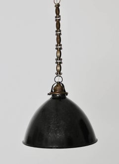 Bauhaus Black and White Email Metal Brass Vintage Hanging Lamps 1920s Set of Six