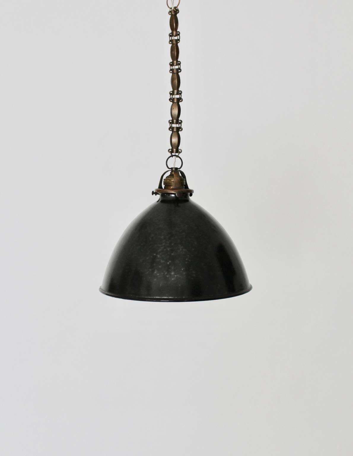 Early 20th Century Bauhaus Black and White Email Metal Brass Vintage Hanging Lamps 1920s Set of Six For Sale