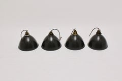 Bauhaus Black and White Vintage Four ( 4 ) Email Hanging Lamps, 1920s, Germany