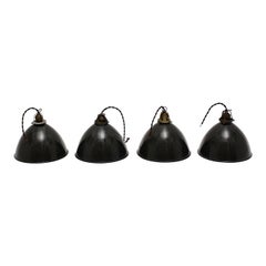 Bauhaus Black and White Antique Set of four Email Hanging Lamps, 1920s, Germany