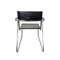 Bauhaus Black Chrome Tubular Director Arm Chairs, a Pair after Marcel Breuer
