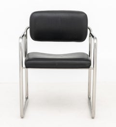 Bauhaus Black Leather and Chrome Armchair
