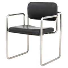 Bauhaus Black Leather and Chrome Armchair