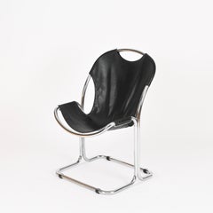 Bauhaus Black Leather and Chrome Cantilever Chair, Italy, 1960s