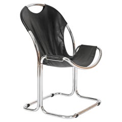 Bauhaus Black Leather and Chrome Cantilever Chair, Italy, 1960s