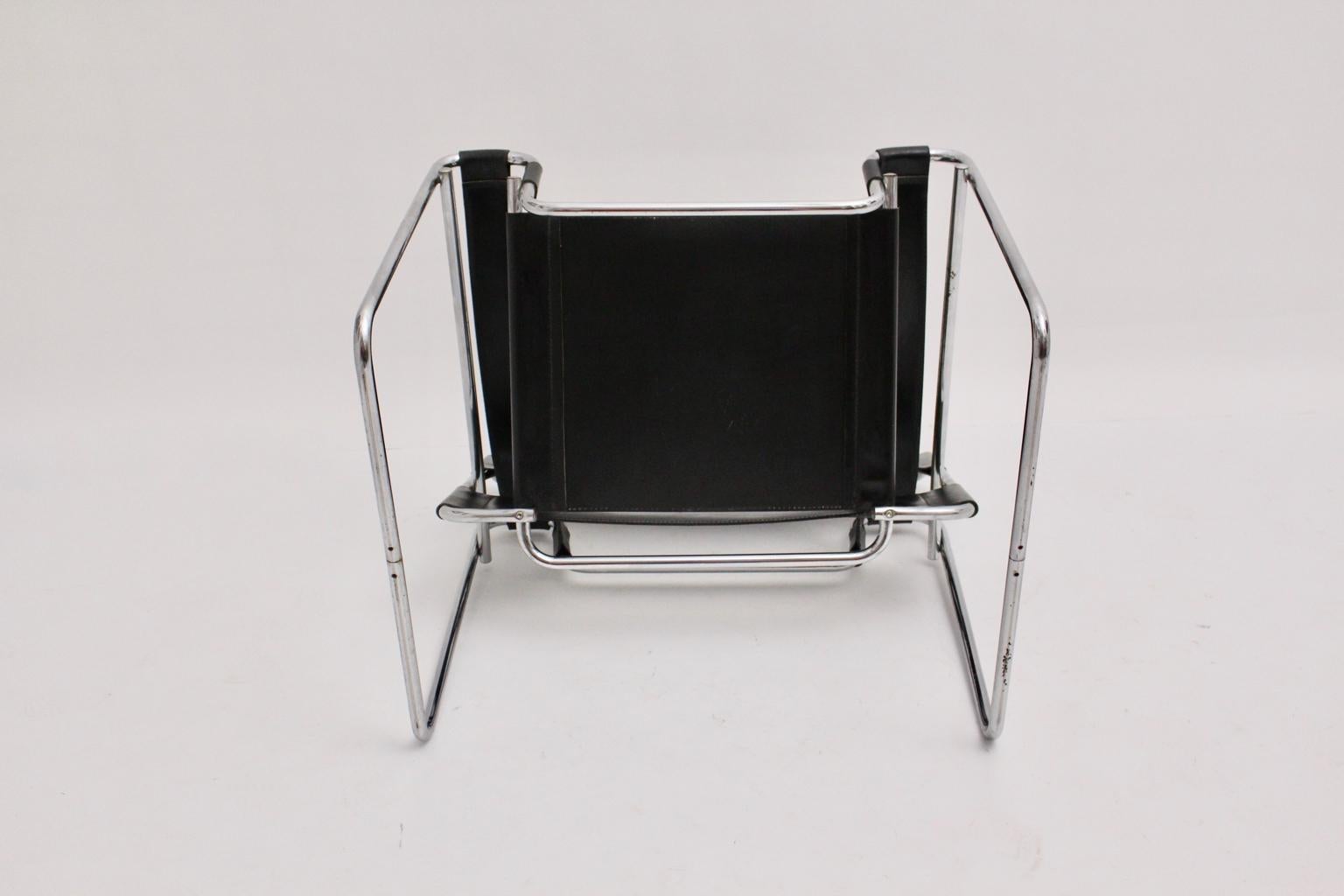 Bauhaus Black Leather Vintage Lounge Chair Wassily by Marcel Breuer Germany For Sale 3