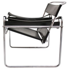 Silla de salón vintage de cuero negro Bauhaus Wassily de Marcel Breuer Alemania